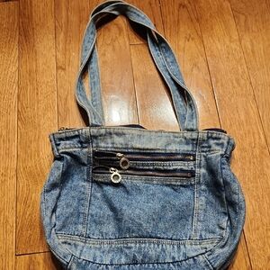 Denim Shoulder Bag with Zipper Accents By Shane